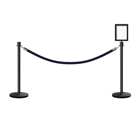 MONTOUR LINE Stanchion Post & Rope Kit Black 2CrownTop 1Dark Blue Rope 8.5x11V Sign C-Kit-1-BK-CN-1-Tapped-1-8511-V-1-PVR-DB-PS